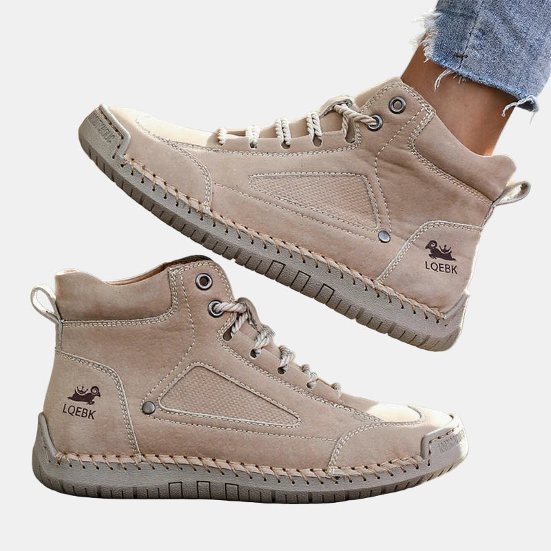 Khaki lace-up lightweight comfort sneakers, side vents and thick rubber sole