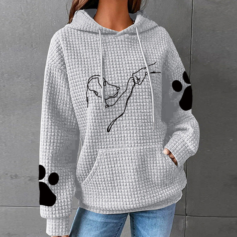 LAYLA™ Furry Friend Hoodie in light grey with hood, drawstrings, front graphic, paw-print accents
