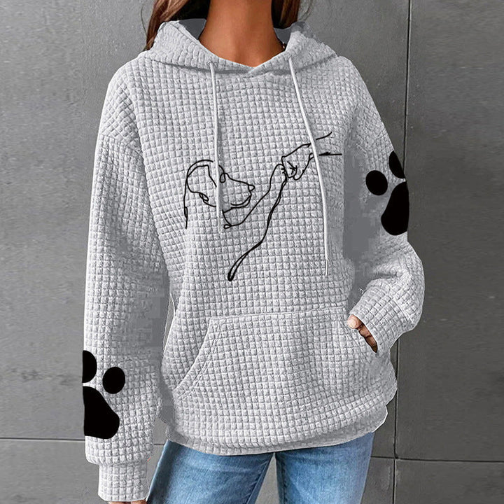 LAYLA™ Furry Friend Hoodie in light grey with hood, drawstrings, front graphic, paw-print accents