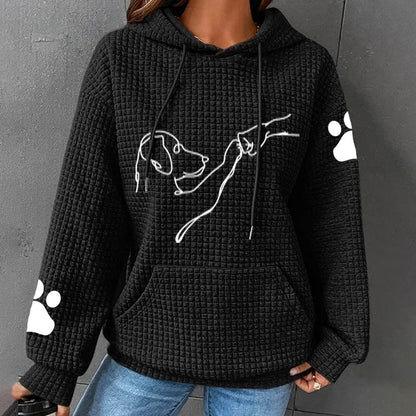 LAYLA™ Furry Friend Hoodie in black with hood, drawstrings, front graphic, paw-print sleeves