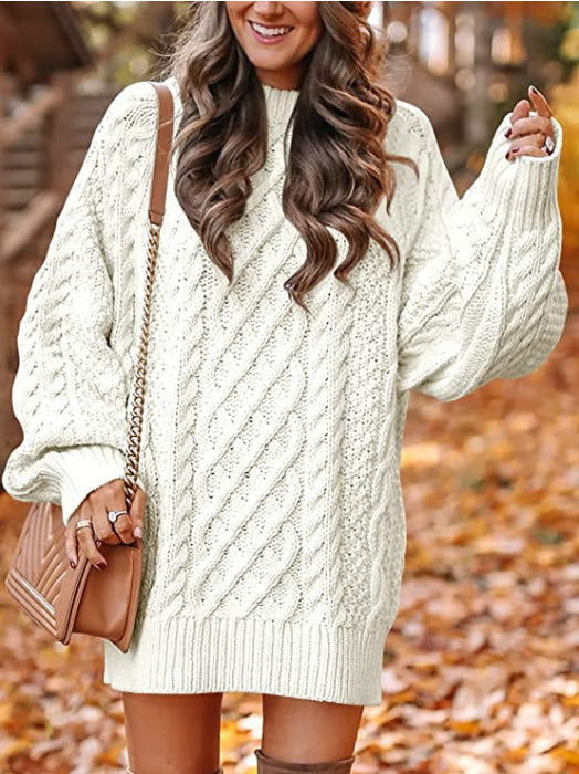EMORY™ oversized knit sweater, white cable knit, round neck, ribbed hem and cuffs