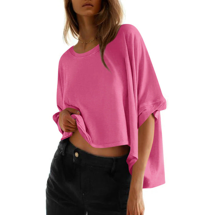 Women’s classic oversized loose-fit tee, rose red, short sleeves, crew neck