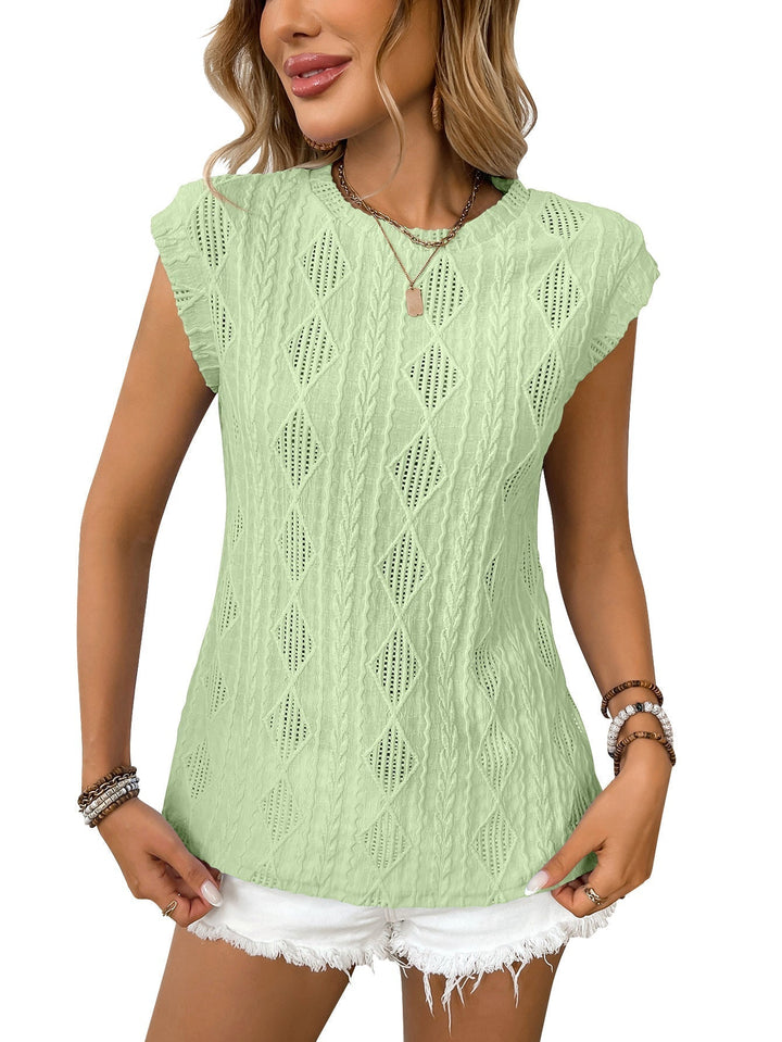 Light green women’s lightweight knit tee with short sleeves and diamond-textured pattern