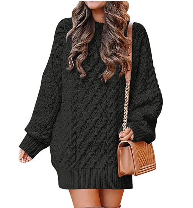EMORY™ oversized knit sweater, black cable knit, round neck, ribbed hem and cuffs