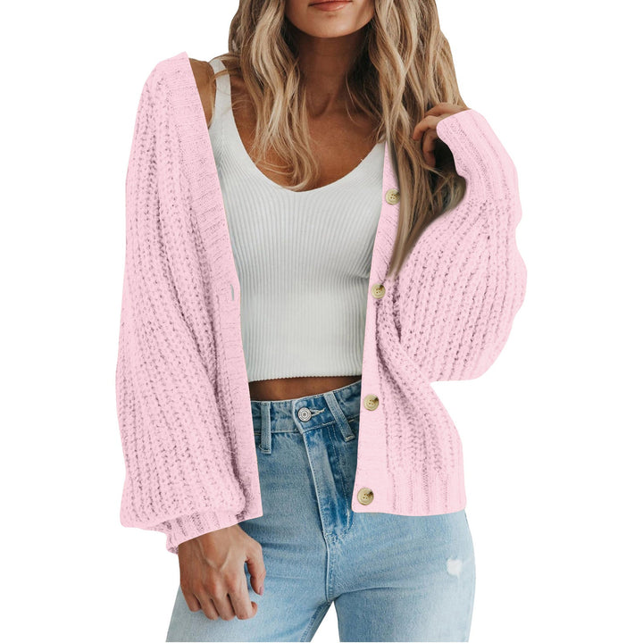 JASMINA™ knit cardigan, light pink open front with wood-tone buttons