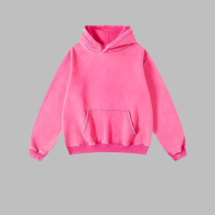 Rose pink oversized hoodie with hood and front kangaroo pocket, ribbed cuffs and hem