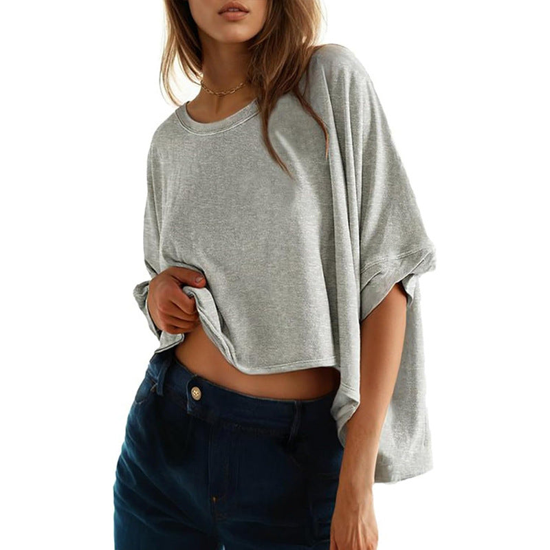 Women’s classic oversized loose-fit tee, light gray, short sleeves, crew neck