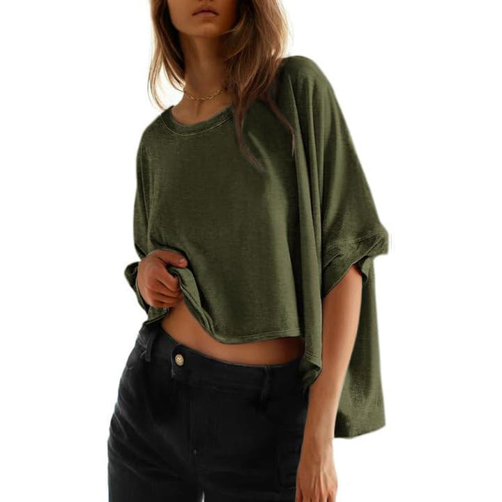 Women’s classic oversized loose-fit tee, army green, short sleeves, crew neck