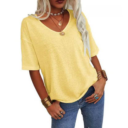 Loose lightweight minimalist T-shirt, yellow, short sleeves, scoop neck