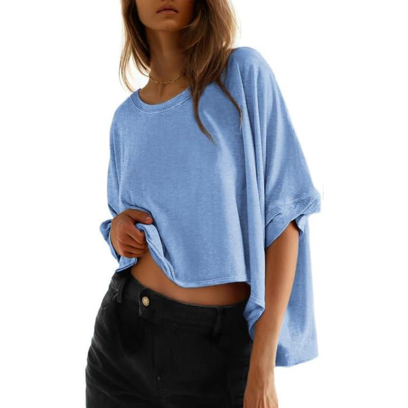Women’s classic oversized loose-fit tee, sky blue, short sleeves, crew neck