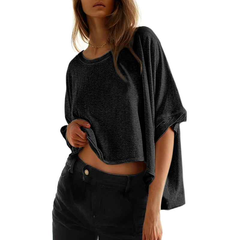 Women’s classic oversized loose-fit tee, black, short sleeves, crew neck