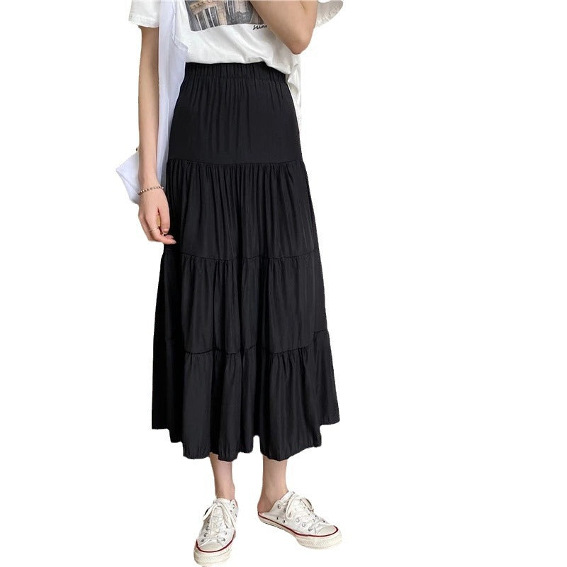 CARINE™ black tiered flowy skirt with elastic waistband
