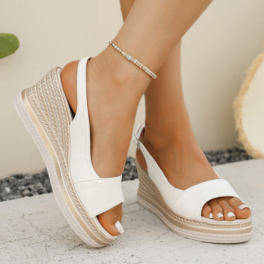 White orthopaedic wedge sandal with wide ankle strap and open toe