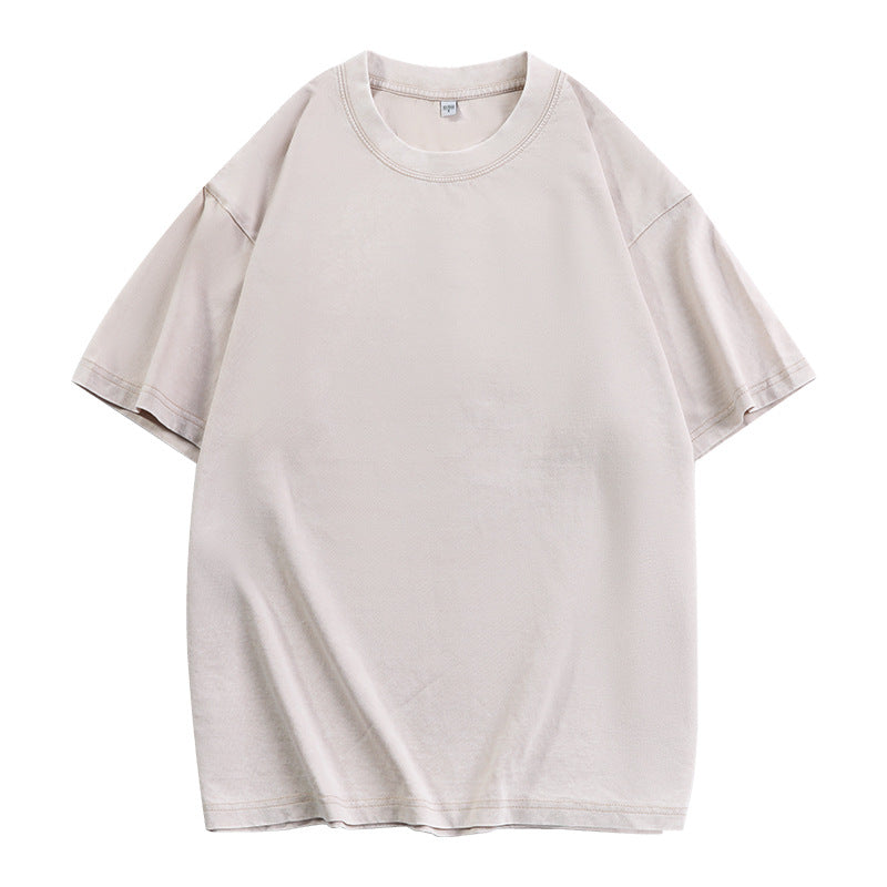 Apricot loose-fit crewneck top with short sleeves and ribbed neckline