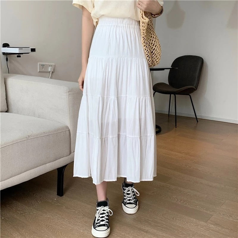 CARINE™ white tiered flowy skirt with elastic waistband