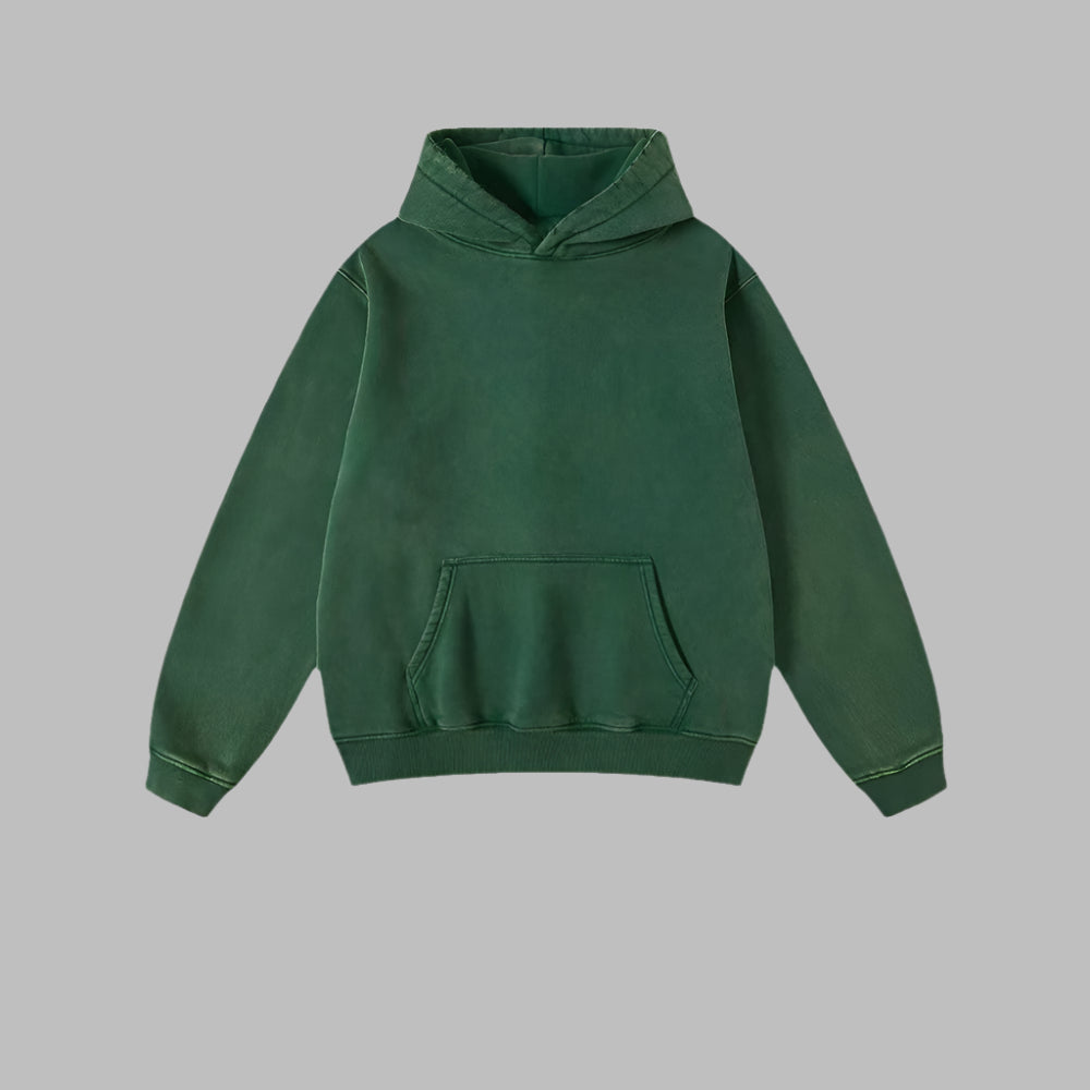 Green oversized hoodie with hood and front kangaroo pocket, ribbed cuffs and hem