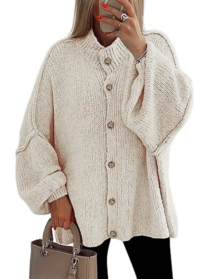 NOFIA™ cozy button-down chunky knit jacket in light beige, button front