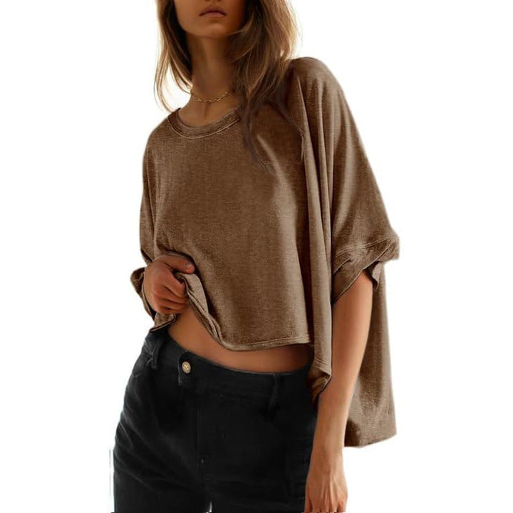 Women’s classic oversized loose-fit tee, brown, short sleeves, crew neck