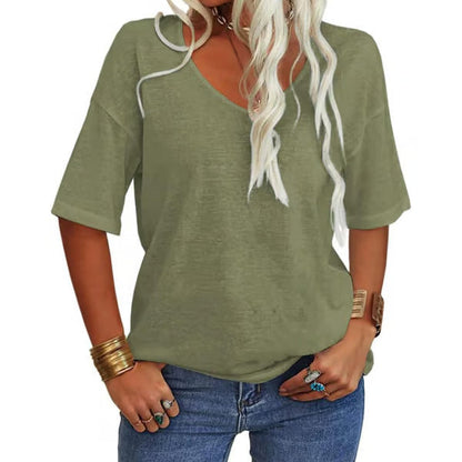 Loose lightweight minimalist T-shirt, green, short sleeves, scoop neck