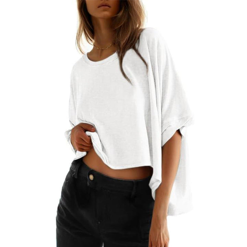 Women’s classic oversized loose-fit tee, white, short sleeves, crew neck