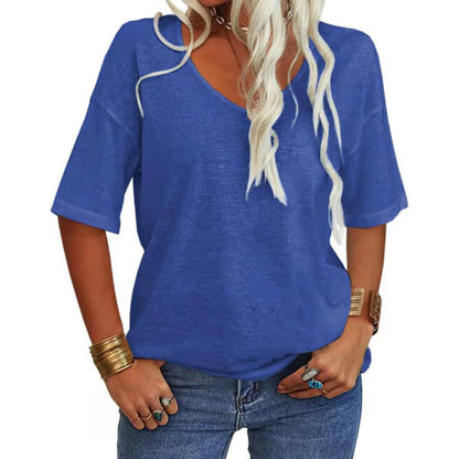 Loose lightweight minimalist T-shirt, dark blue, short sleeves, scoop neck