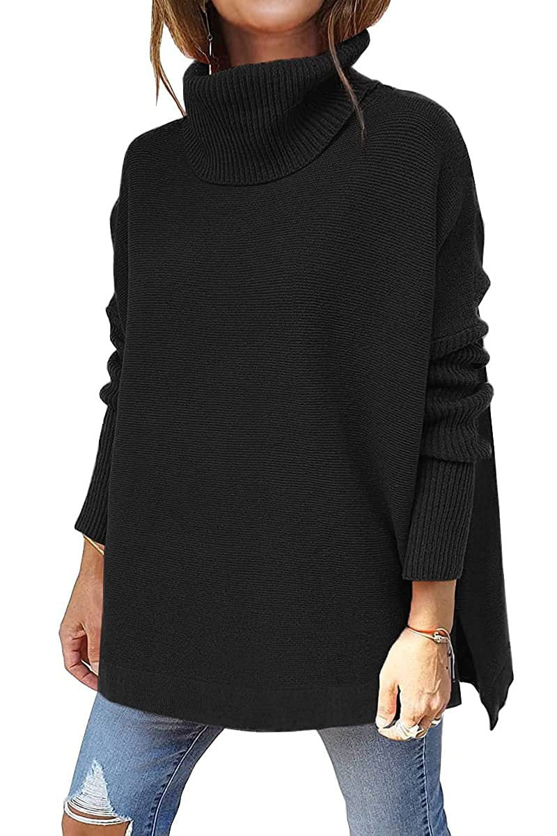 Black modern turtleneck jumper with ribbed high neck and long sleeves