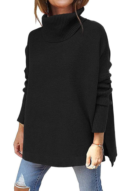 Black modern turtleneck jumper with ribbed high neck and long sleeves