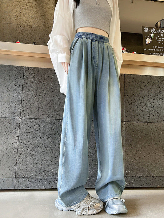 ZINNA™ high-waist wide flow pants in retro blue, elastic waistband