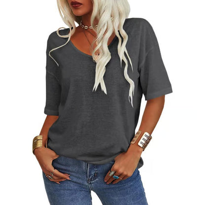 Loose lightweight minimalist T-shirt, dark gray, short sleeves, scoop neck