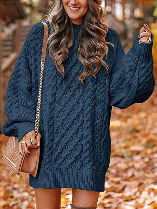 EMORY™ oversized knit sweater, navy blue cable knit, round neck, ribbed hem and cuffs