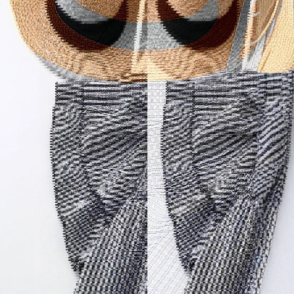 Black-and-white checkered blouse front panel with gathered seam detail