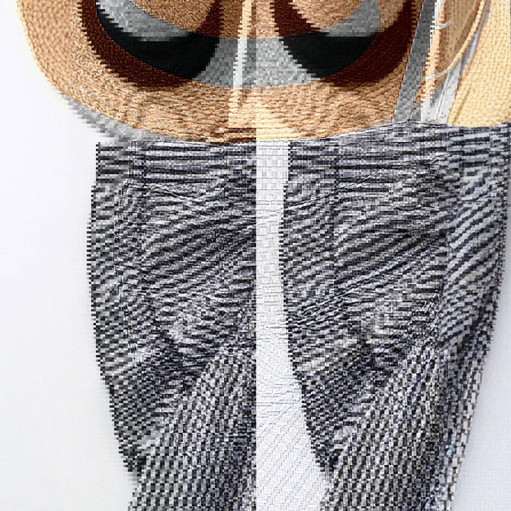 Black-and-white checkered blouse front panel with gathered seam detail