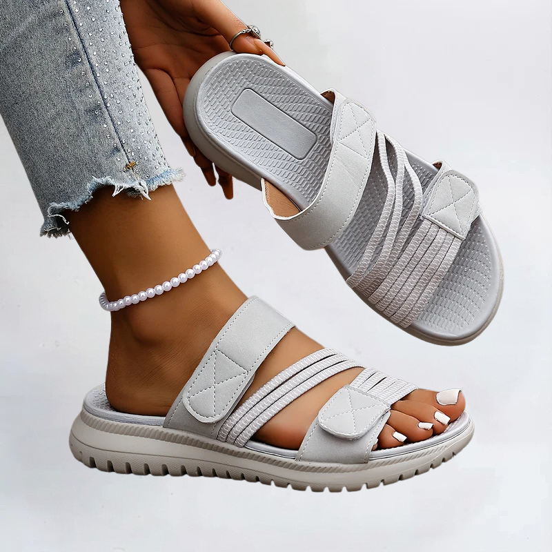 Marvella orthopaedic sandals, light grey slip-on with hook-and-loop straps and textured sole