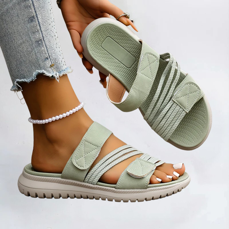 Marvella orthopaedic sandals, light green slip-on with hook-and-loop straps and textured sole