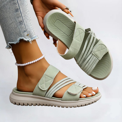 Marvella orthopaedic sandals, light green slip-on with hook-and-loop straps and textured sole