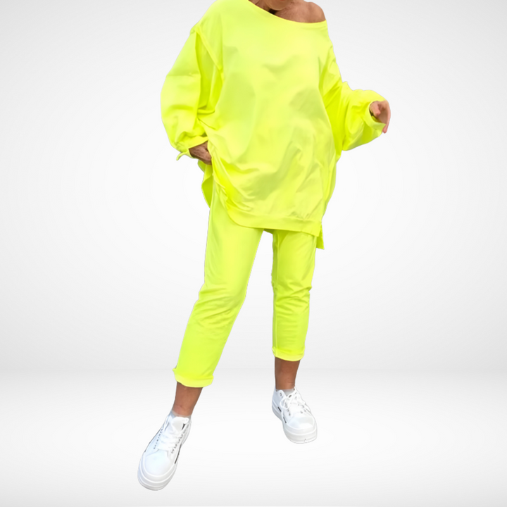 Yellow lounge set: oversized top and cropped jogger pants with elastic cuffs