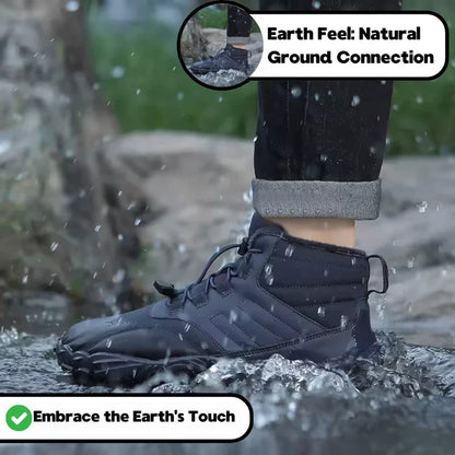Non-slip waterproof shoes, dark navy lace-up with padded collar and textured tread sole