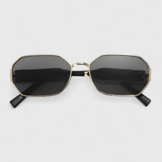 Jaylynne sunglasses with dark lenses and gold-tone frame, black temple tips