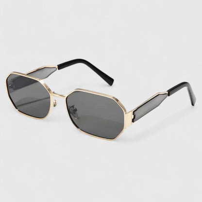 Jaylynne sunglasses with dark lenses, gold-tone metal frame, black temples