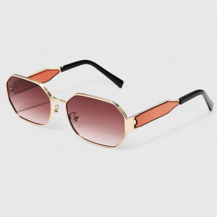 Jaylynne sunglasses with rose-tinted lenses, gold-tone frame, black temples