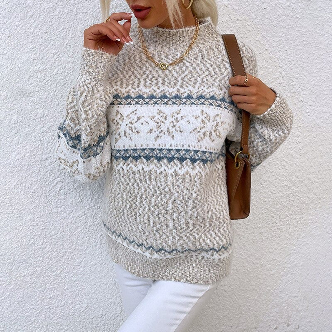 SAGA™ cosy Fair Isle sweater in beige with crew neck and long sleeves, Fair Isle motif