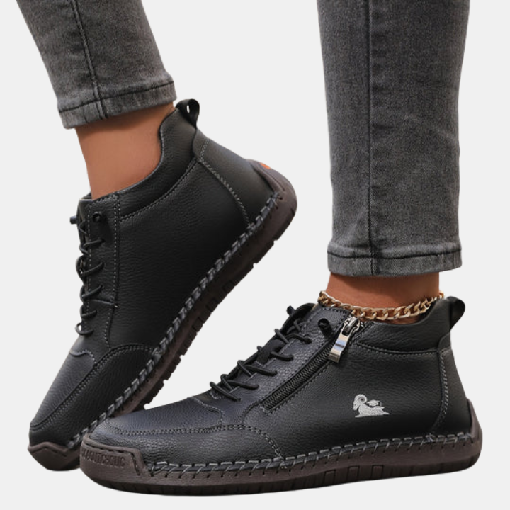 Orthopedic shoes, black lace-up with side zipper and padded sole