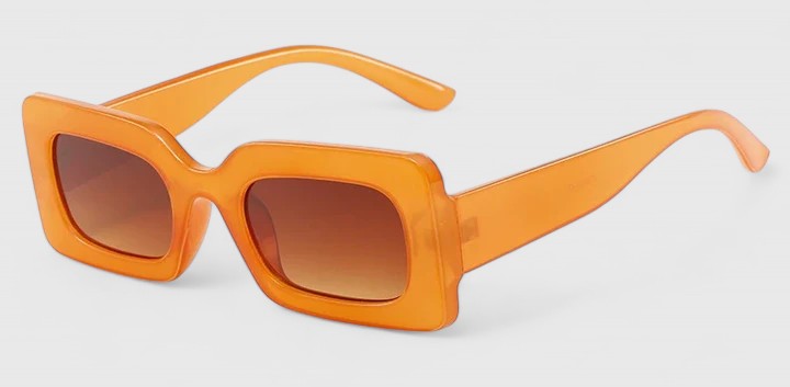 Elyanna sunglasses, orange square frames with amber tinted lenses