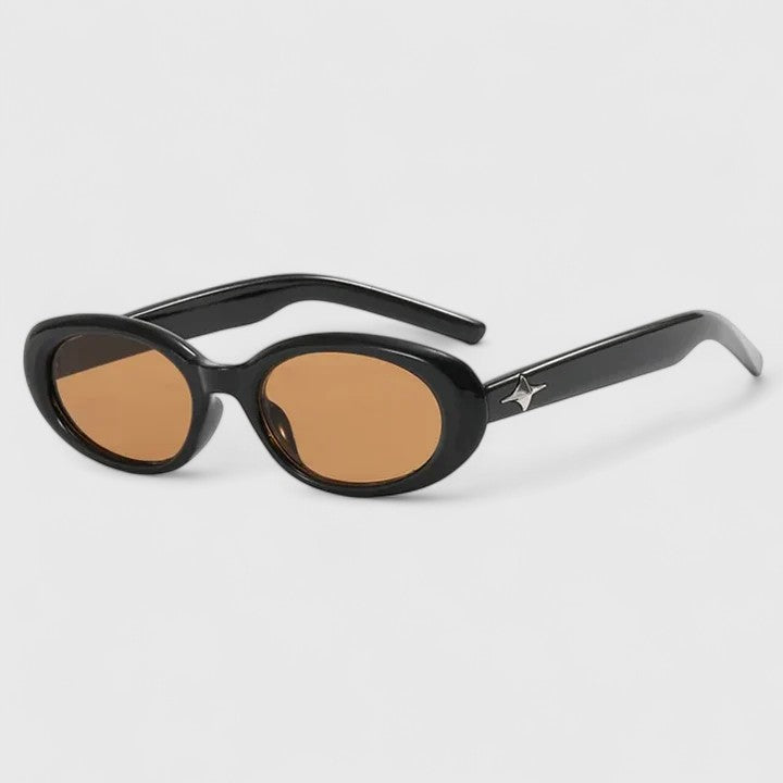 Danyqee stylish sunglasses with black frames and amber lenses, oval shape
