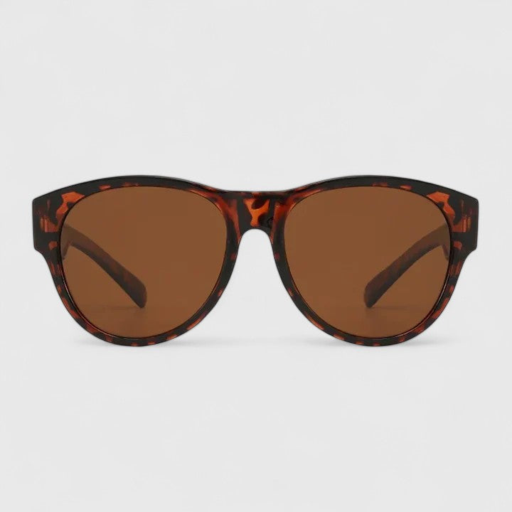 Sunglasses with tortoise-pattern frame and brown lenses, front view