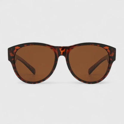 Sunglasses with tortoise-pattern frame and brown lenses, front view