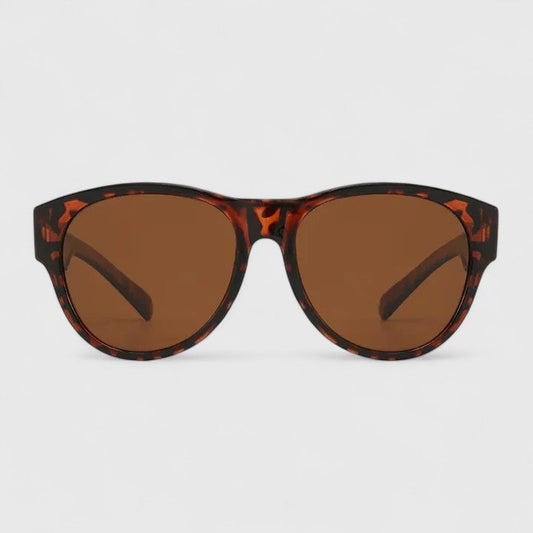 Sunglasses with tortoise-pattern frame and brown lenses, front view