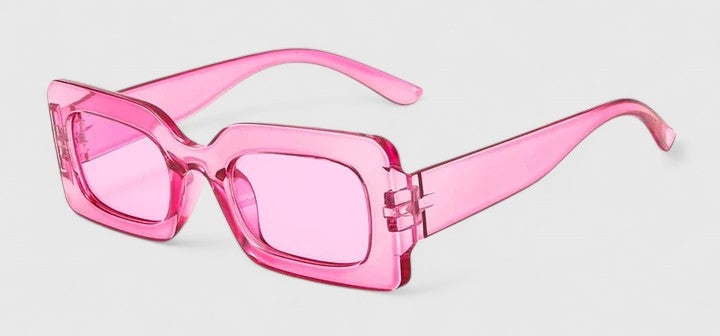 Elyanna sunglasses, pink translucent square frames with pink tinted lenses