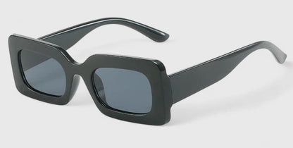 Dark gray square sunglasses with blue-tinted lenses and thick frames