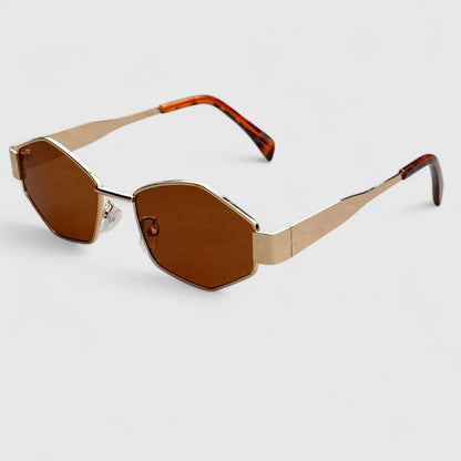 Gold-tone sunglasses with tortoise-look temples and brown lenses